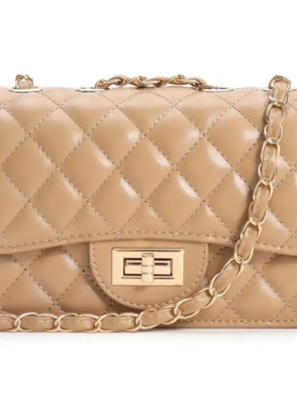 Small Quilted Crossbody Purse Faux Leather Satchel with Chain Strap
